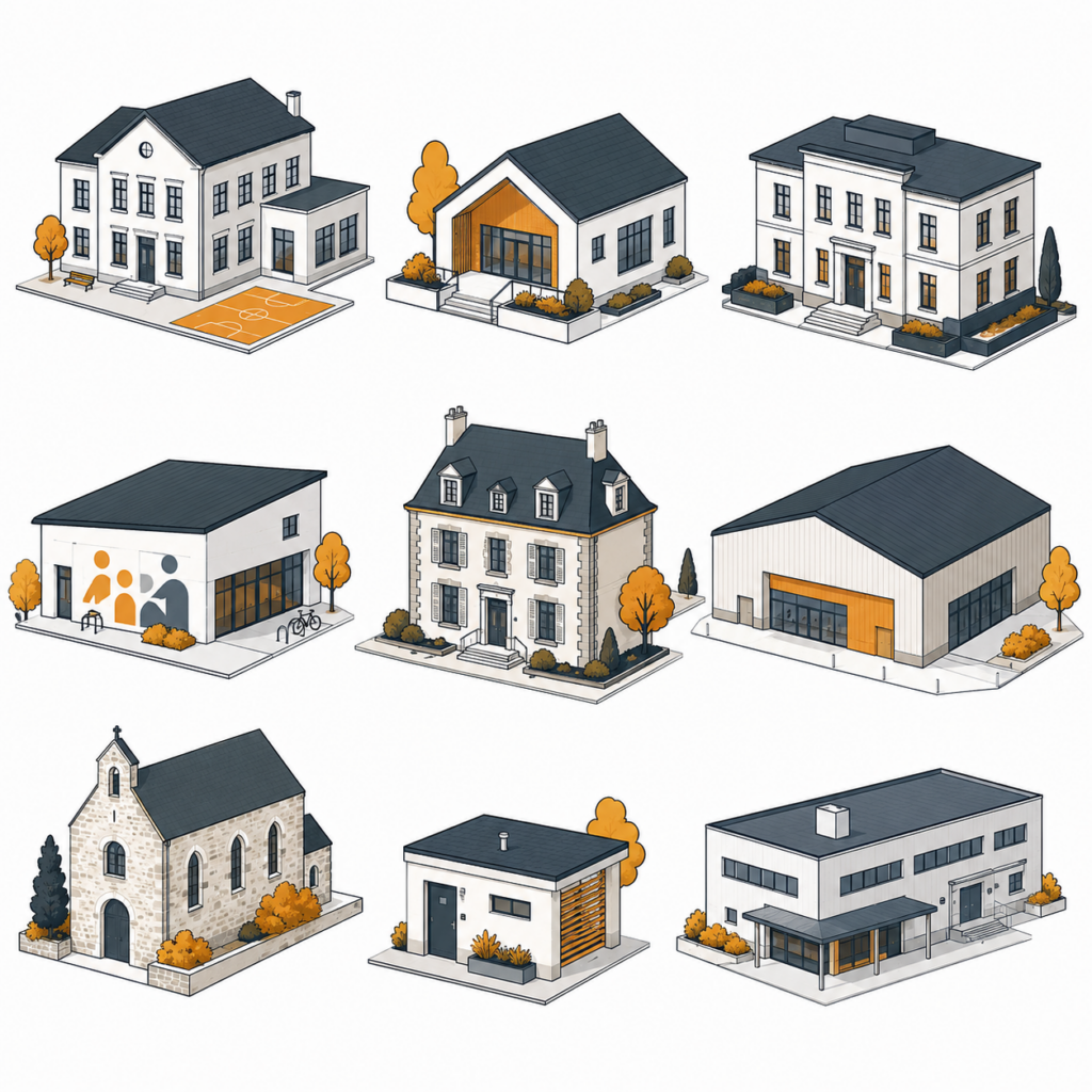 bâtiments de différents types